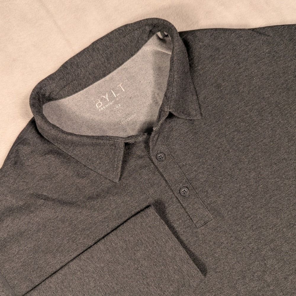 BYLT Premium Basics Lux Long Sleeve Polo‎ Shirt Mens XXL Dark Grey